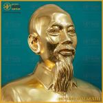 Tượng Bác Hồ bán thân đồng đỏ dát vàng kích thước 34x24cm