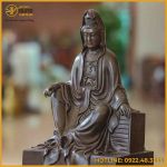 Tượng Quan Âm Tự Tại đồng vàng hun cao 40cm