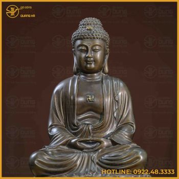 Tượng Phật A Di Đà đồng vàng hun cao 30cm