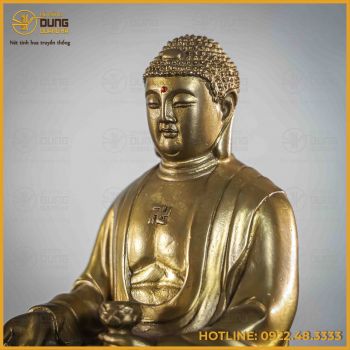 Tượng Phật A Di Đà đồng vàng cao 23cm nặng 1,8kg