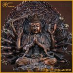 Tượng Phật Chuẩn Đề đồng vàng hun cao 40cm ngang 35cm sâu 20cm