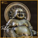 Tượng Phật Di Lạc bệ đá đồng vàng hun cao 40cm ngang 28cm