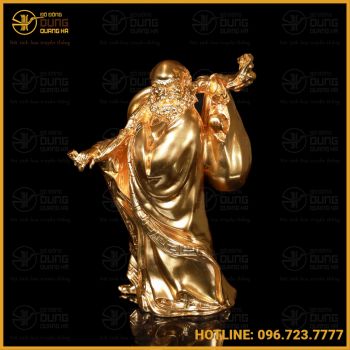 Tượng Đạt Ma đồng vàng dát vàng kích thước 28x38x15cm nặng 7,5 kg