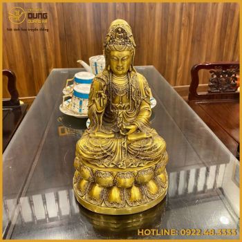 Tượng Quan Thế Âm Bồ Tát vàng cao 30cm