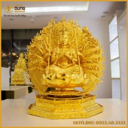 Tượng Phật Thiên Thủ Thiên Nhãn bằng đồng thếp vàng 9999