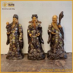 Bộ tượng Tam Đa bằng đỏ khảm tam khí kỹ