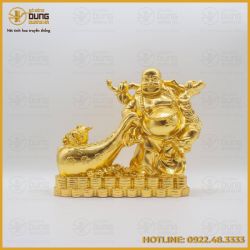Tượng Phật Di Lặc kéo túi tiền dát vàng 9999