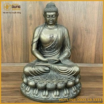Tượng Đức Phật A Di Đà ngồi thiền bằng đồng làm màu độc đáo