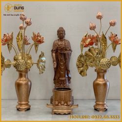 Tượng Phật A Di Đà đứng tiếp dẫn bằng đồng đỏ cao 60cm