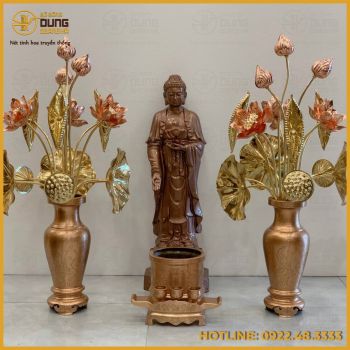 Tượng Phật A Di Đà đứng tiếp dẫn bằng đồng đỏ cao 60cm