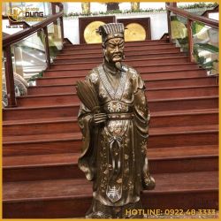 Tượng Khổng Minh bằng đồng đỏ khảm tam khí tinh xảo cao 1m2