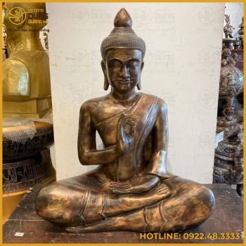 Tượng Phật Thích Ca bằng đồng đỏ làm màu cổ kính