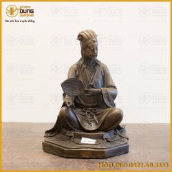 Tượng Khổng Minh ngồi bệ bát quái 31x21cm bằng đồng vàng