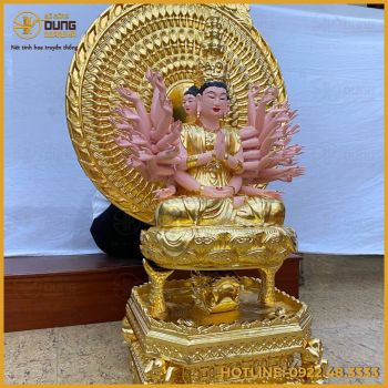 Tượng Phật Thiên Thủ Thiên Nhãn dát vàng làm màu độc đáo