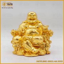 Tượng Phật Di Lặc ngồi ghế rồng bằng đồng dát vàng 9999