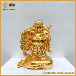 Tượng Phật Di Lặc đứng gánh tiền bằng đồng dát vàng