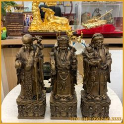 Bộ tượng Tam Đa đẹp bằng đồng vàng làm màu giả cổ cao 40cm