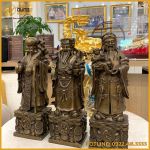 Bộ tượng Tam Đa đẹp bằng đồng vàng làm màu giả cổ cao 40cm