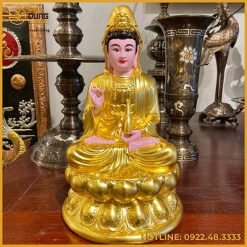 Tượng Phật Quan Âm đồng đỏ dát vàng cao cấp