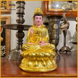 Tượng Phật Quan Âm đồng đỏ dát vàng cao cấp