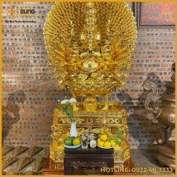 Tượng Phật Thiên Thủ Thiên Nhãn bằng đồng đỏ dát vàng cao 3m3