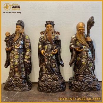 Bộ tượng Tam Đa bằng đỏ khảm tam khí kỹ