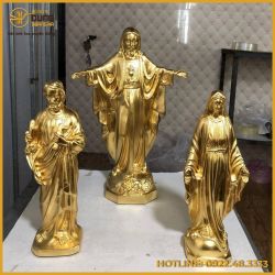 Bộ tượng Công giáo bằng đồng dát vàng 9999 cao cấp