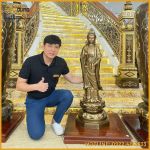 Tượng Phật Quan Âm dáng đứng đồng đỏ làm màu
