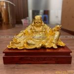 Tượng Phật Di Lặc bằng đồng vàng thếp vàng kích thước 45 cm x 24 cm để bàn