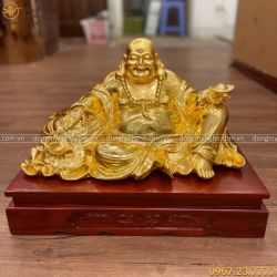 Tượng Phật Di Lặc bằng đồng vàng thếp vàng kích thước 45 cm x 24 cm để bàn