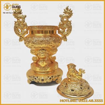 Bộ Đỉnh Đồng Cao 45cm Thếp Vàng Theo Yêu Cầu Của Khách Hàng