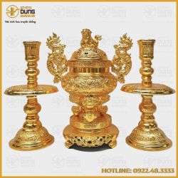 Bộ Đỉnh Đồng Cao 45cm Thếp Vàng Theo Yêu Cầu Của Khách Hàng