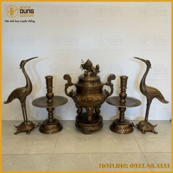 Bộ đỉnh đồng ngũ sự bằng đồng đỏ hun